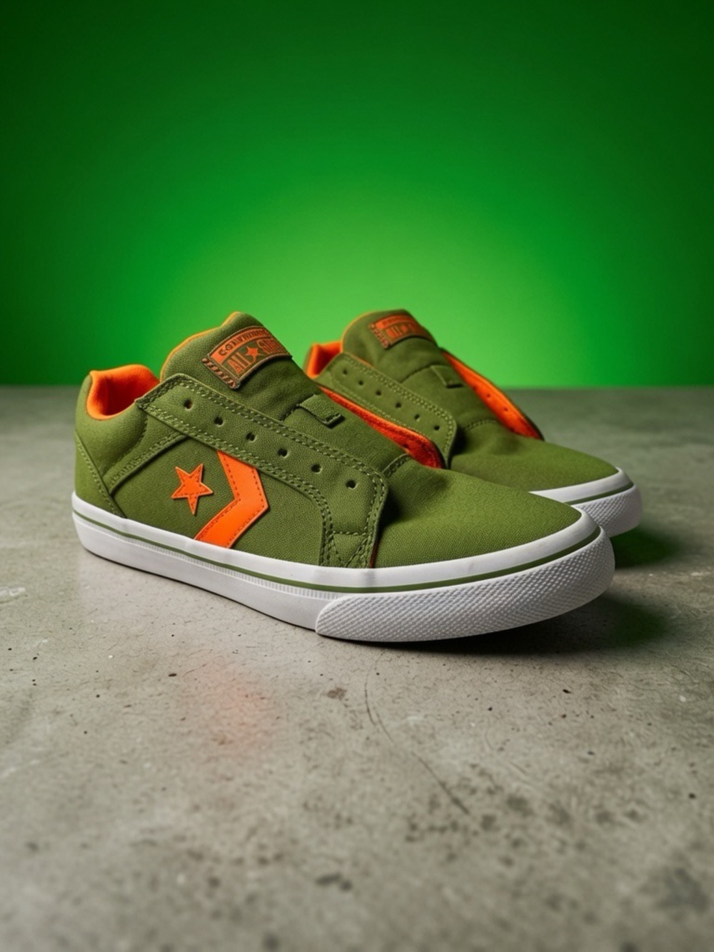 Converse Kids Low-Top Sneakers in Olive Green and Bright Orange